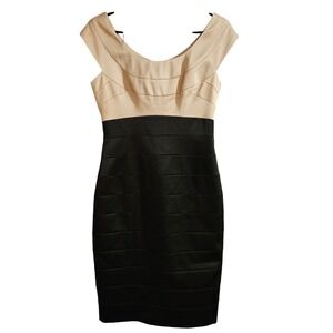 Maggy London Tan Black Sleeveless Straight Dress Women's Size 6‎ NWT